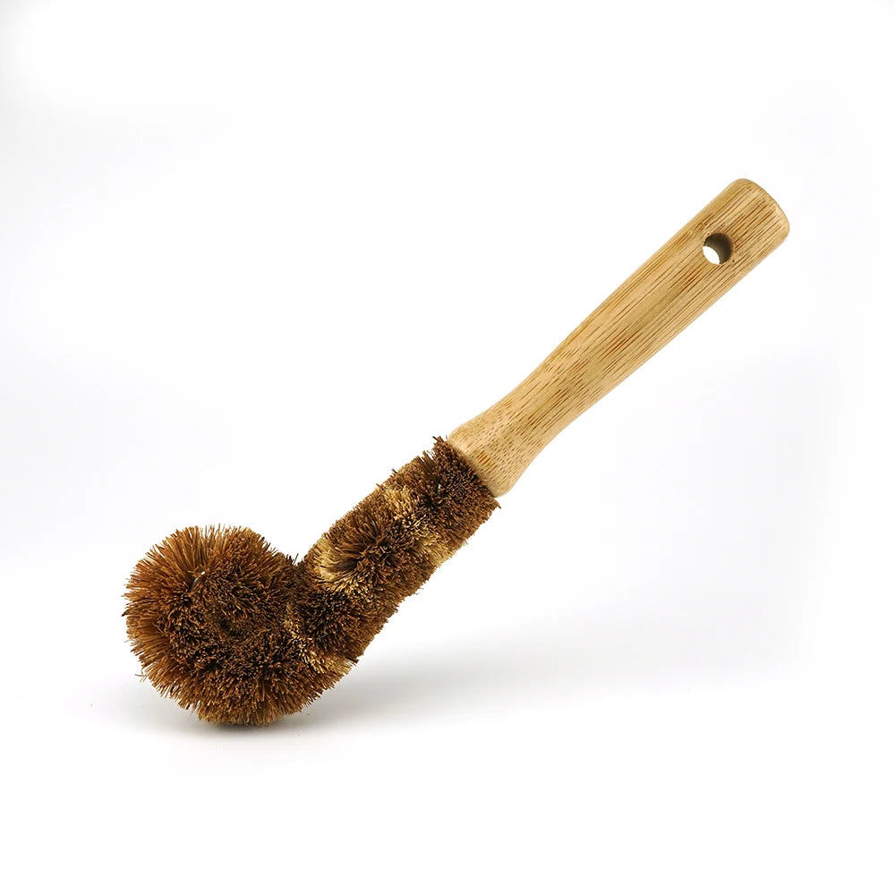 Eco-Friendly Custom Logo Cleaning Brushes Glass Pot Cup Natural Wooden Bamboo Kitchen Bottle Coconut Bristle Brush All Made
