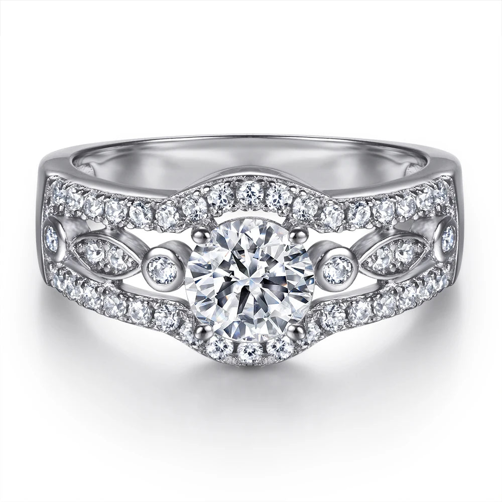Luxury Halo Ring Round Cut 6mm Rhodium Plated Thick 18K Gold Plated 925 Sterling Silver Engagement Wedding Ring