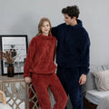 Flannel Satin Women's Autumn/Winter Solid Color Couple's Home Dress Pullover Thick Pajama Bottoms Coral Turtleneck Elastic Waist