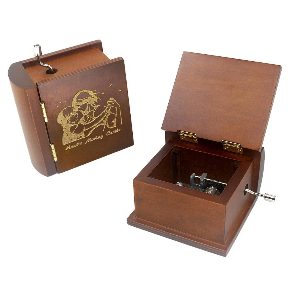 Wholesale Wooden Book Hand-cranked Music Box Solid Wood DIY Carving Custom Retro Creative Birthday Holiday Gift
