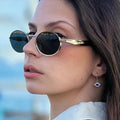 QSKY New Trendy Women Metal Personality Sunglasses Retro Oval Small Frame Uv400 Sunglasses