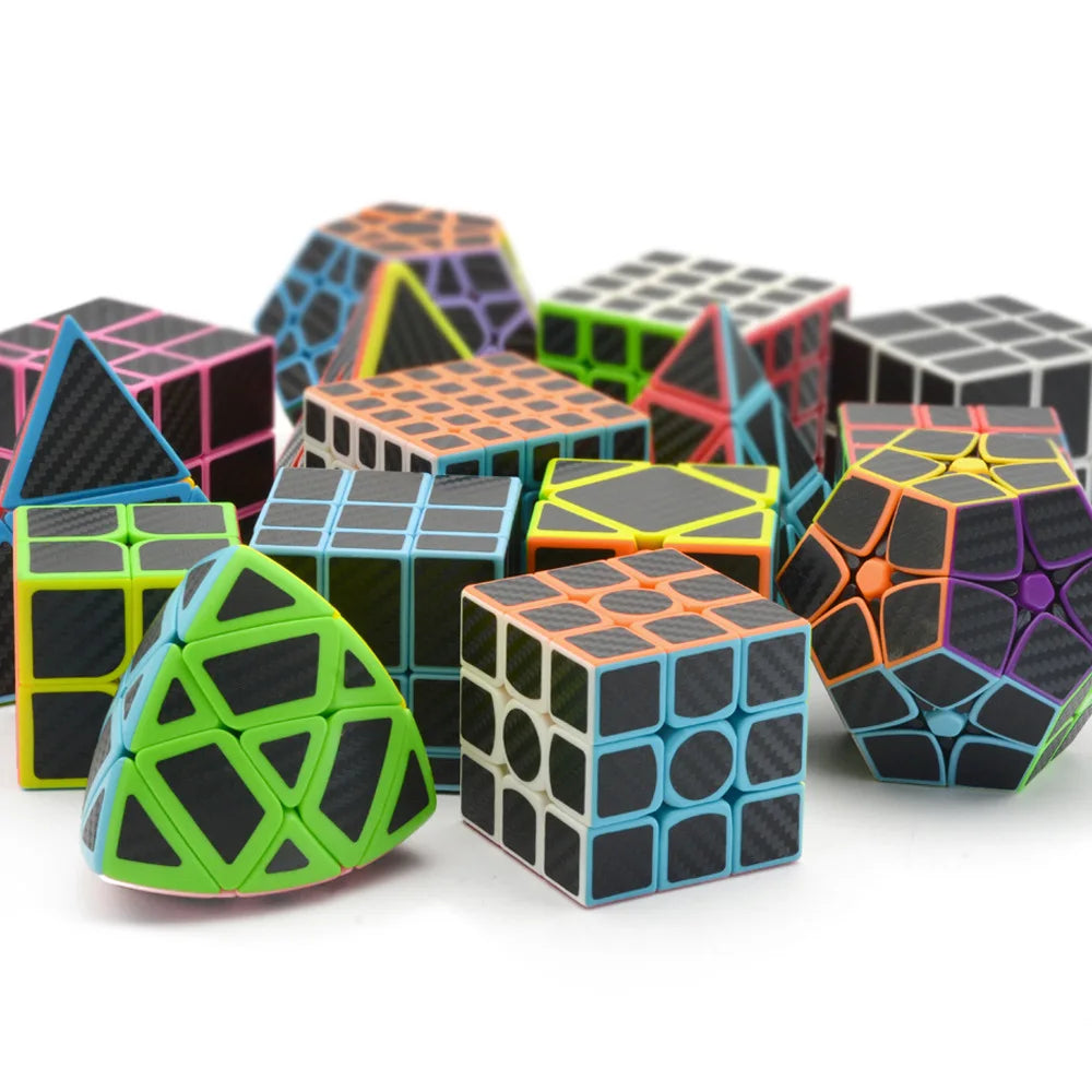 3D Magic Cube Puzzle Carbon Fiber Sticker Cube 2 3 4 5 Order Magic Pyramid Mirror Oblique Strange-shape Magic Cube