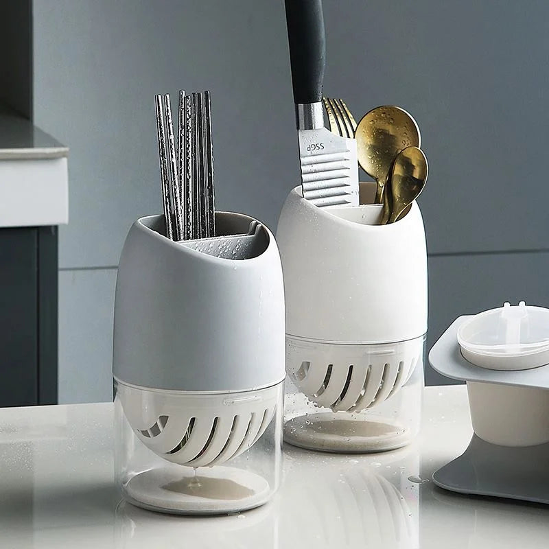 Kitchen Storage Multifunctional Round Chopstick Cage Plastic Double-layer Household Simple Chopstick Holder Draining Diatom Mud