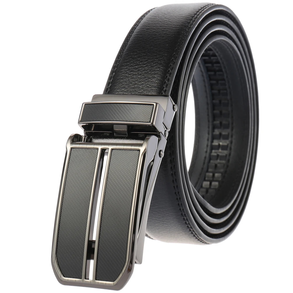 OEM/ODM Custom Black Cow Hide Leather Belt Casual Formal Genuine Leather Men's Alloy Buckle Automatic Leather Belt LY33-0290-1