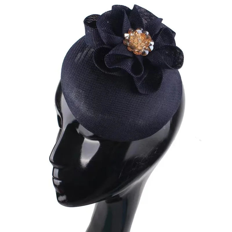 Women Hemp  Sinamay Cambric Hats Fashion Party Wedding Church Bridal Clip Headwear Fascinator Top Hats for Ladies