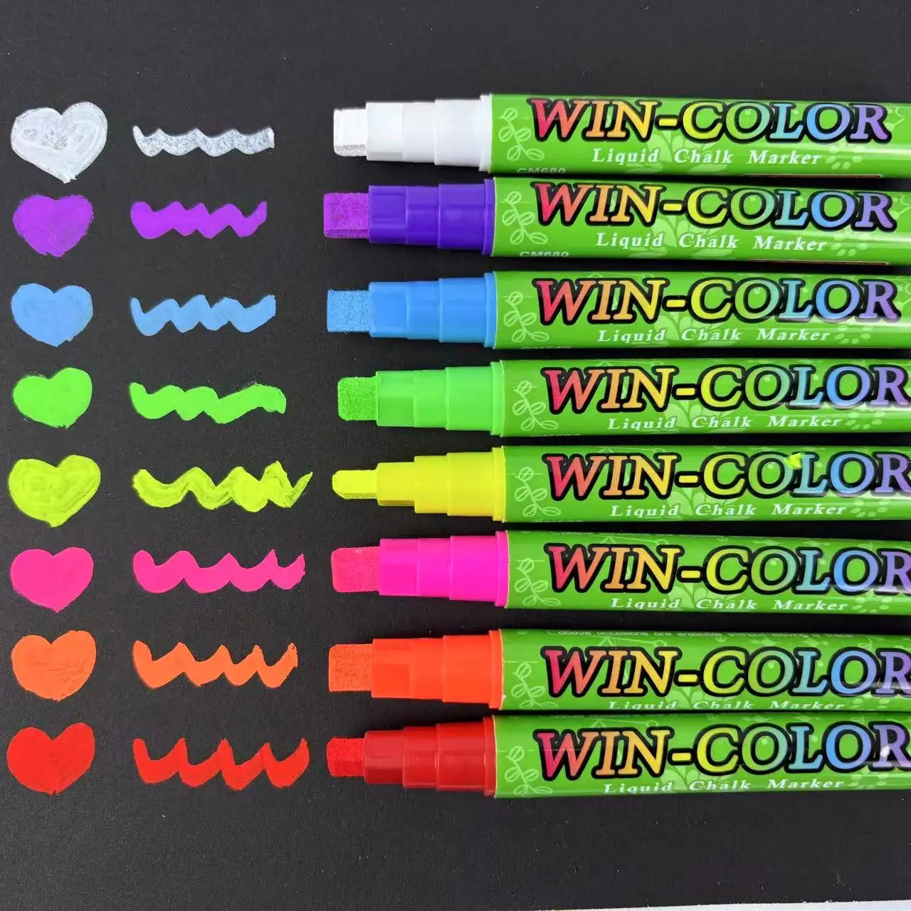 2025 New Wholesale WIN-COLOR 8 Neon Color Liquid Chalk Markers 8mm Dry-Wet Erase for DIY Art Drawing