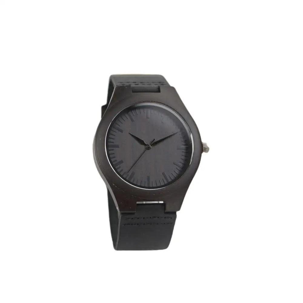 TJW Men's Sport & Fashion Wooden Watch with Crazy Horse Leather Strap Ebony Color
