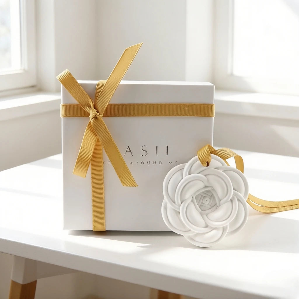Customized Luxury Gift Hanging Camellia Flower Wardrobe Air Freshener Scented Ceramic Aroma Plaster Home Fragrance Oil Diffuser