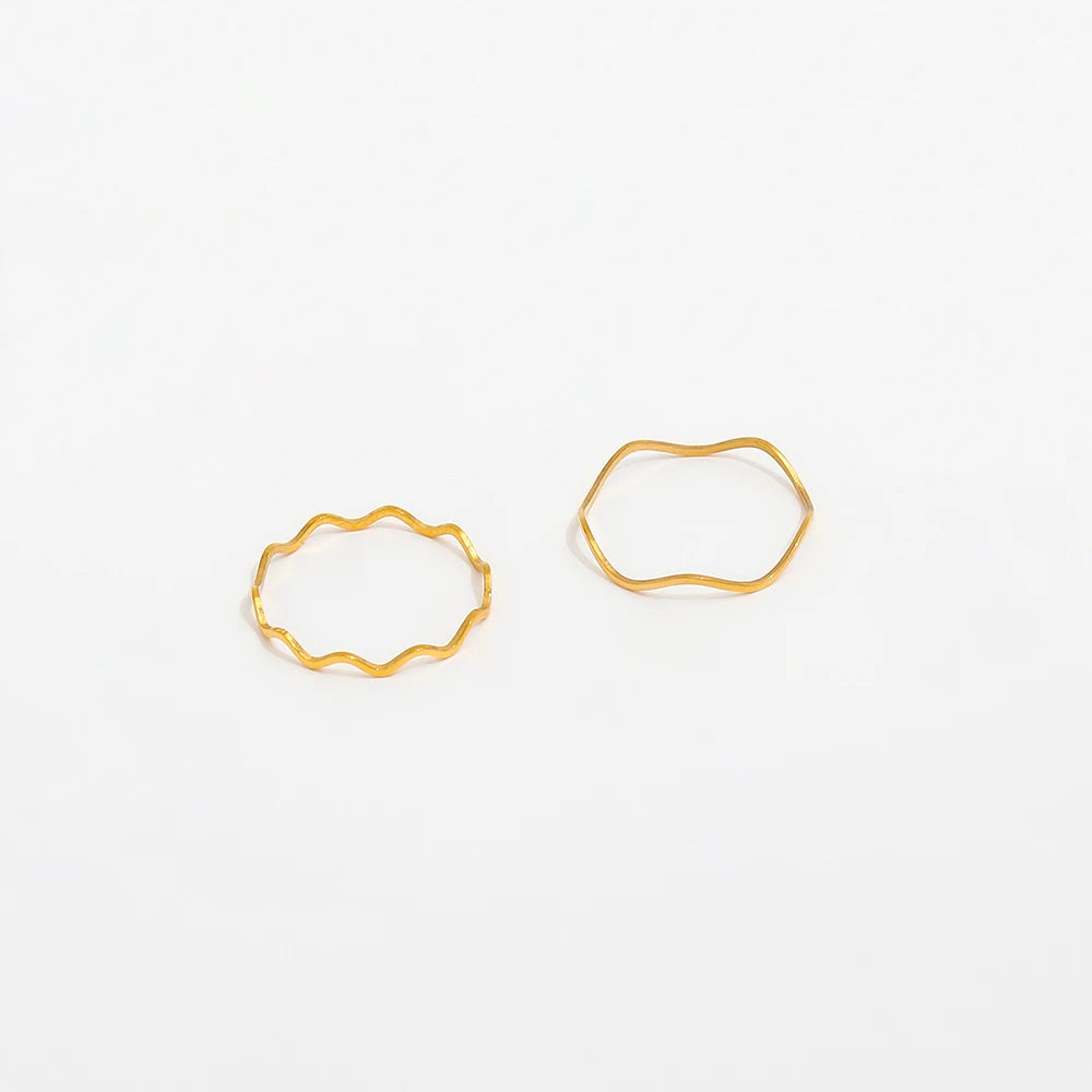 Joolim Jewelry 18K Gold Plated  Stainless Steel Linellae Waved Super Fine Dainty Rings for Women