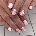 Wholesale 3959 Chic Delicate White Geometric Patterns Short Round Design False Nails Press on Nails Artificial Fingernails