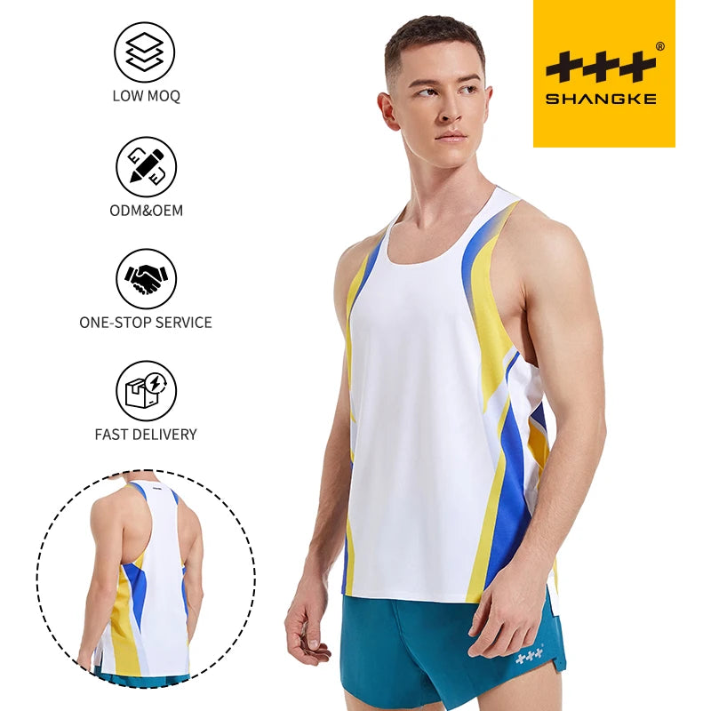 Sanken Sublimation Print Running Singlet Quick Dry Seamless Running Shirts Breathable Marathon Tank Tops Lightweight Vest