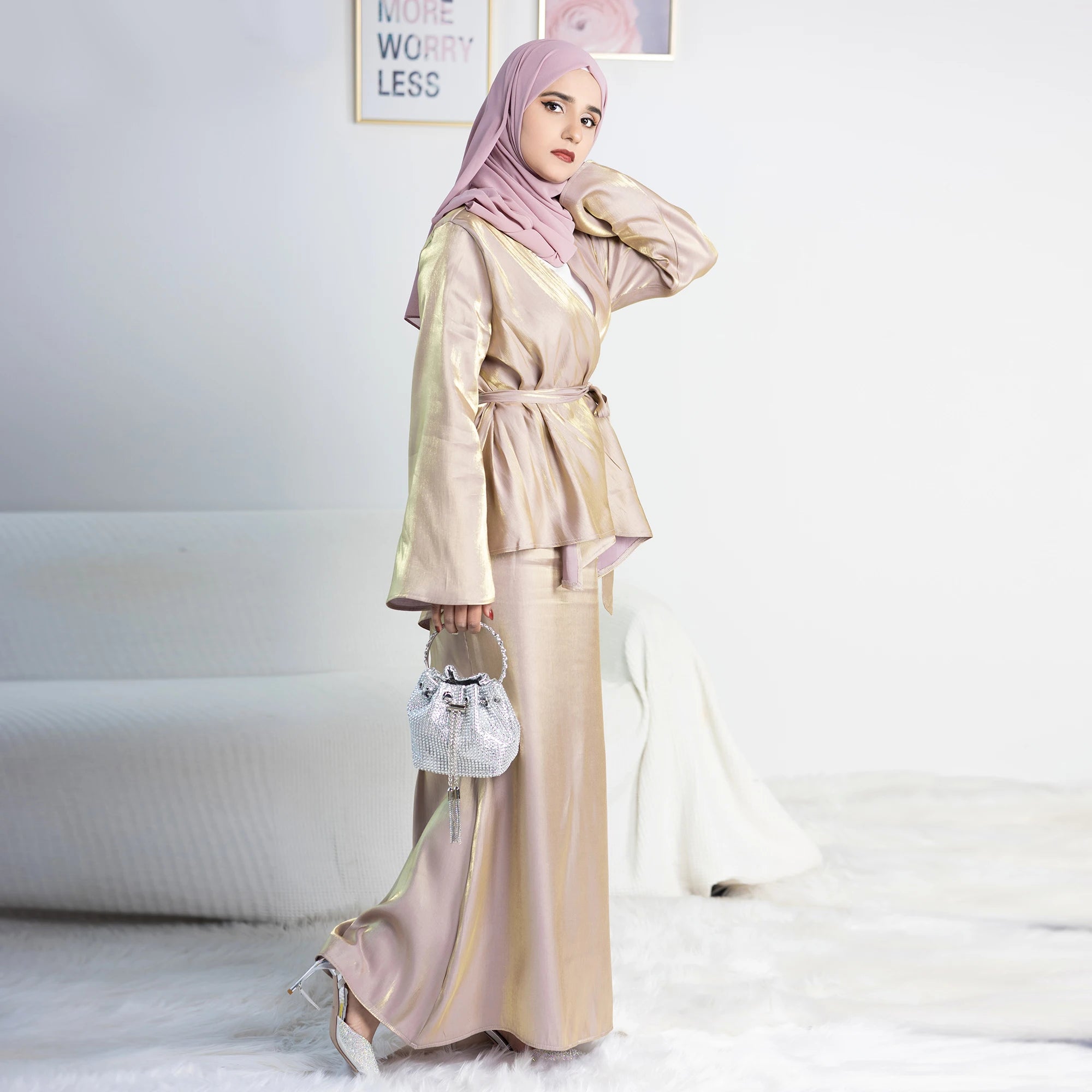 Loriya Wholesale Fashion Women Abaya Summer Top and Skirts Abaya Set Women Muslim Dress Islamic Abaya