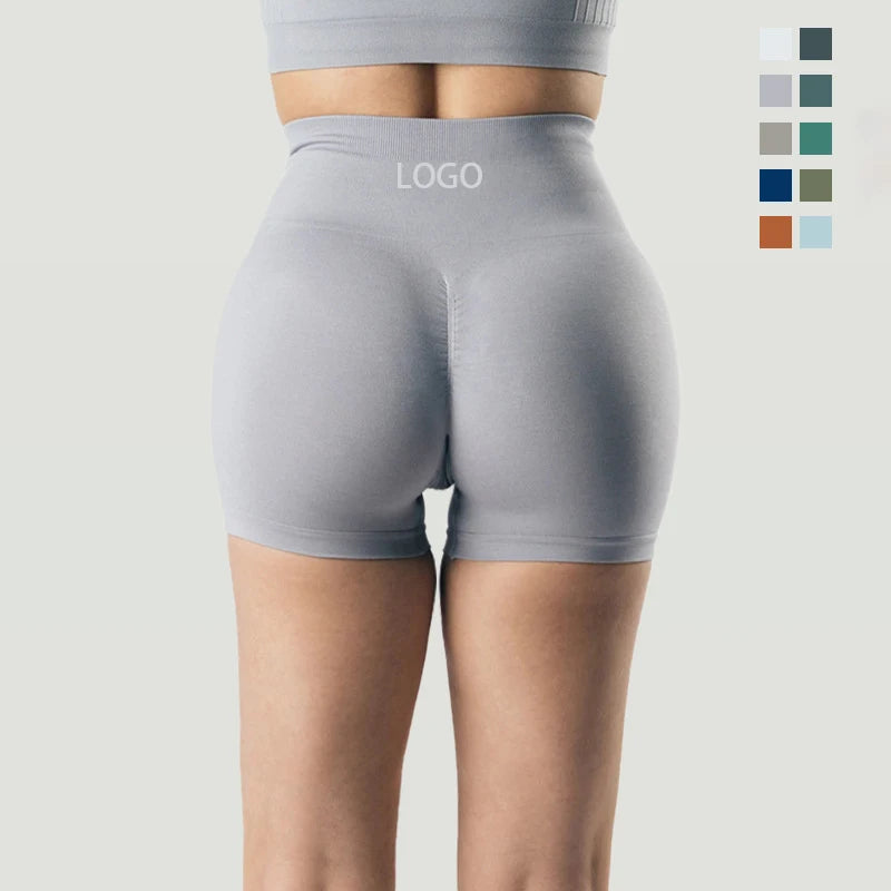 YIYI European High Waist Tummy Control Workout Shorts Seamless Scrunch Butt Gym Shorts Quick Dry High Stretch Yoga Shorts