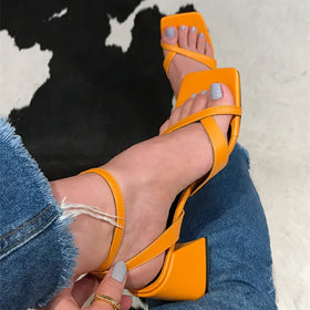 2026 Factory Cross Border Foreign Trade Summer Sandals Square Heel High Heel Women's Sandals M007