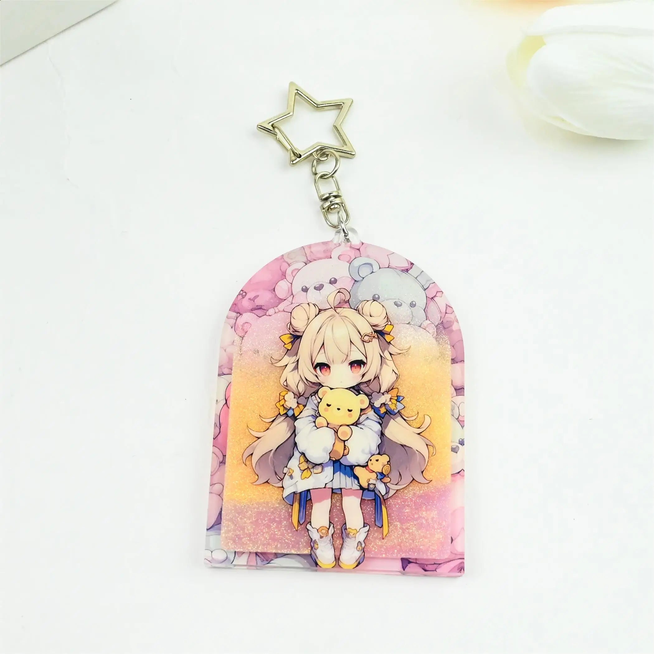 Custom Digital Photo Acrylic Quicksand Oil Floating Eco-friendly Keychains Charms Thicken Anime Liquid Plastic Cartoon Glitter