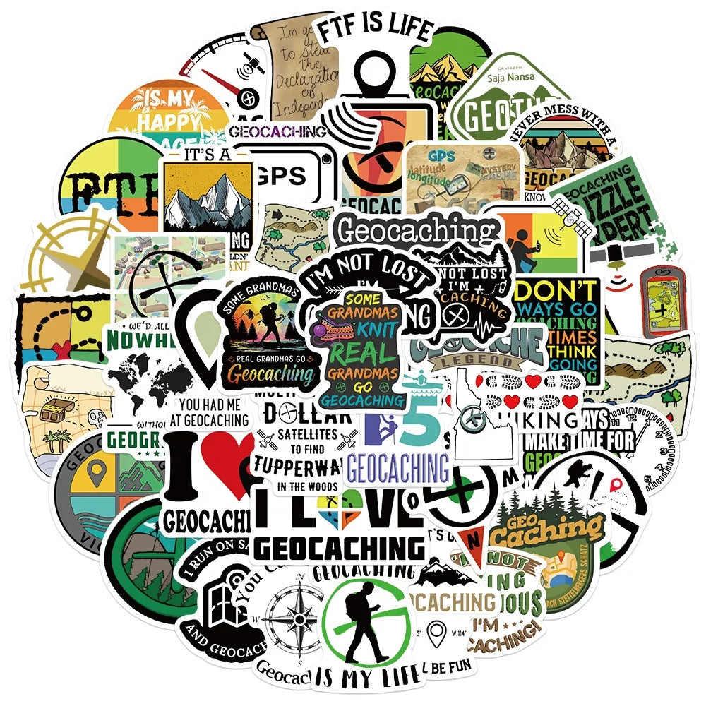 50Pcs Geocaching Geography Adventure Graffiti Sticker for Boy Skateboard Luggage Laptop Camping Diy Logo GPS Stickers