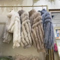 Oftbuy 2023 Women Short Top Sweater Fashionable Long Sleeves Real Fur Knitted Turtleneck Coat Fur Stripe Sewed Together Sweater