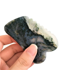 HY Handmade Gua Sha Massage Tool Moss Agate Jade Jagged square Shape Personal Facial Massage Tool