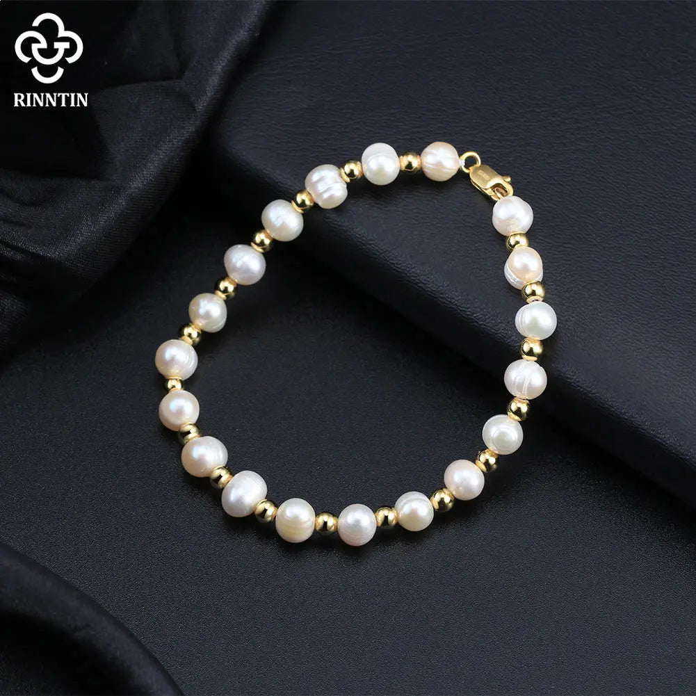 RINNTIN NMB03 Freshwater Pearl String Pearl S925 Silver Adjustable Bracelet for Men Jewelry Gift