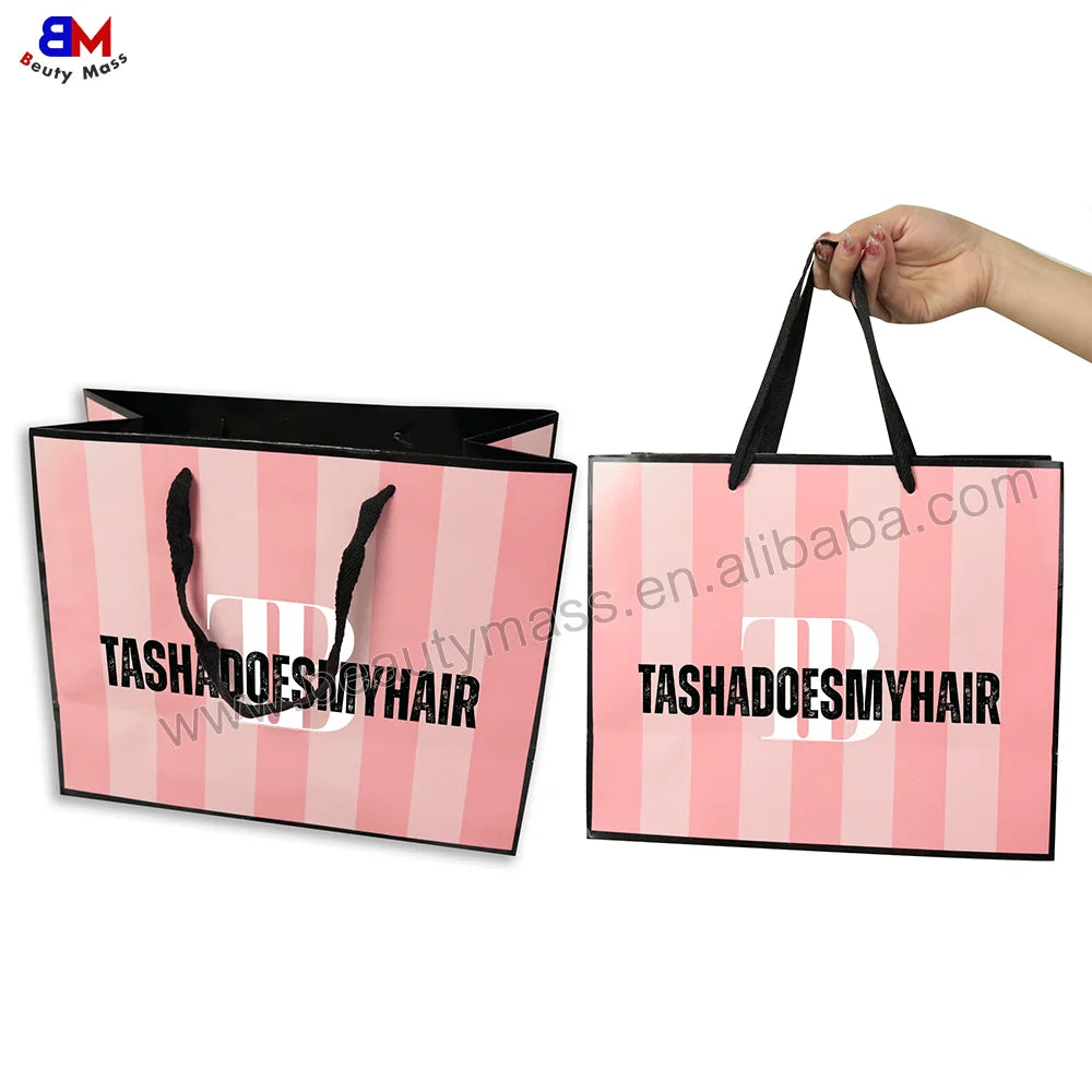 Custom Logo Printed Paper Shopping Bags Biodegradable Retail Packaging Paper Shopping Bag with Handles for Boutique Hair Salon