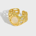Thick Hollowed Micro Agate Jewelry 18K Gold Plated S925 Sterling Silver Fashion Open Adjustable Ring for Women