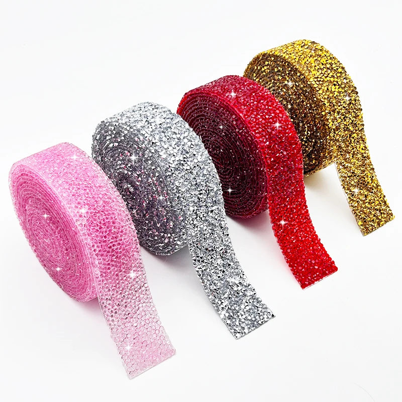 Wholesale Self-Adhesive Resin Mesh Strips With Hotfix Rhinestone Lace Trims Ribbons Sticker Clothing Shoes Bags Accessories