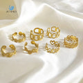 SUMMLY Vintage Trend Wholesale Simple Flower Shape 18K Gold Plated Stainless Steel Open Ring Fashion Jewelry