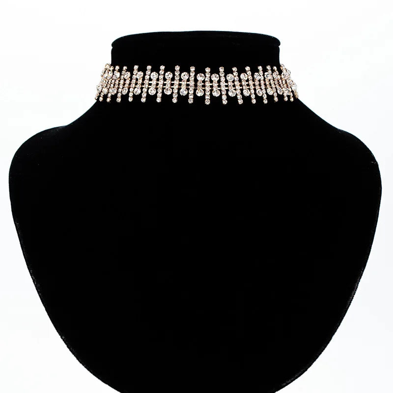 Classic Gold Plated Fishbone Sketch Rhinestone Choker Women's Necklace Jewelry for Party or Gift Style