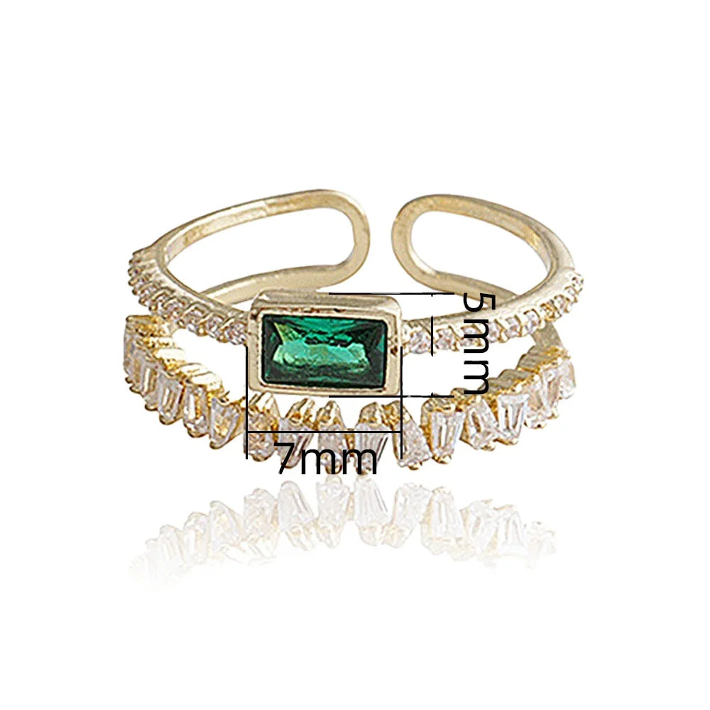 AA00549 Retro Green Double-layer Ring Fashion Simple Versatile Open Ring Elegant Ladies' Jewelry