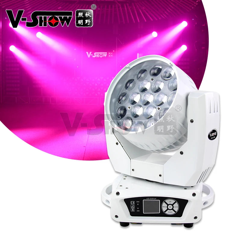 VSHOW  Aura1915 RGBW 4in1 LED  19PCS 15W  White Housing Zoom Beam Wash Moving Head Light for Stage  Effect and Dj Disco