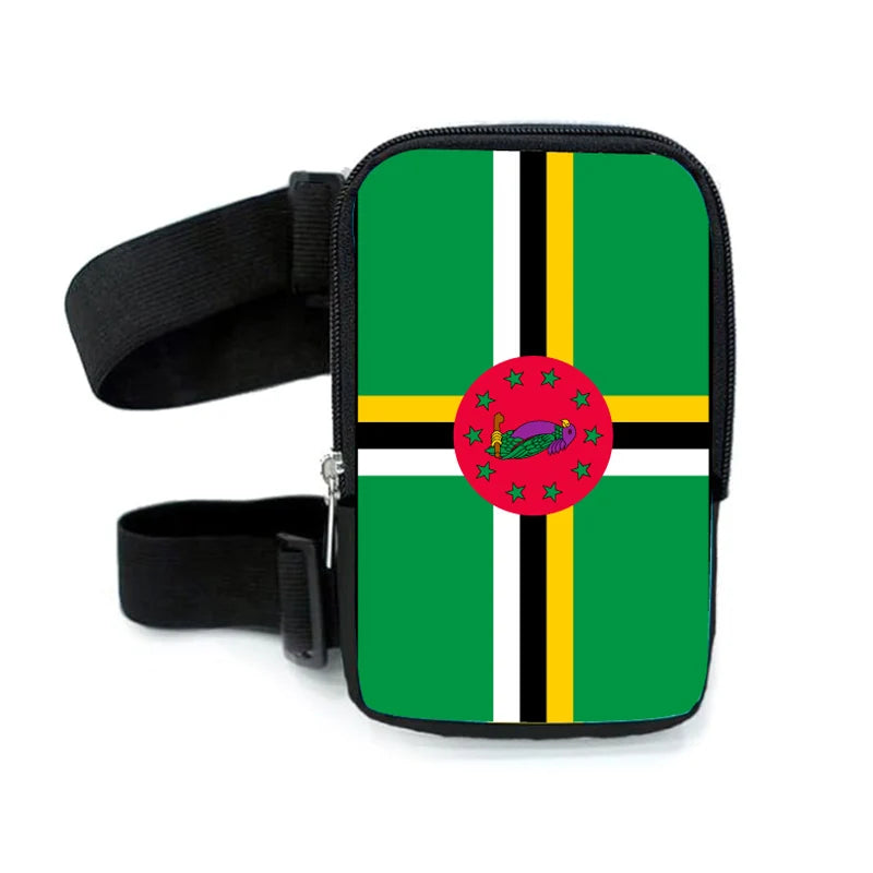 Custom Dominica Flag Design PU Waist Pouch Thigh Bag for Women Leg Bag for Carnival Outdoor Sports