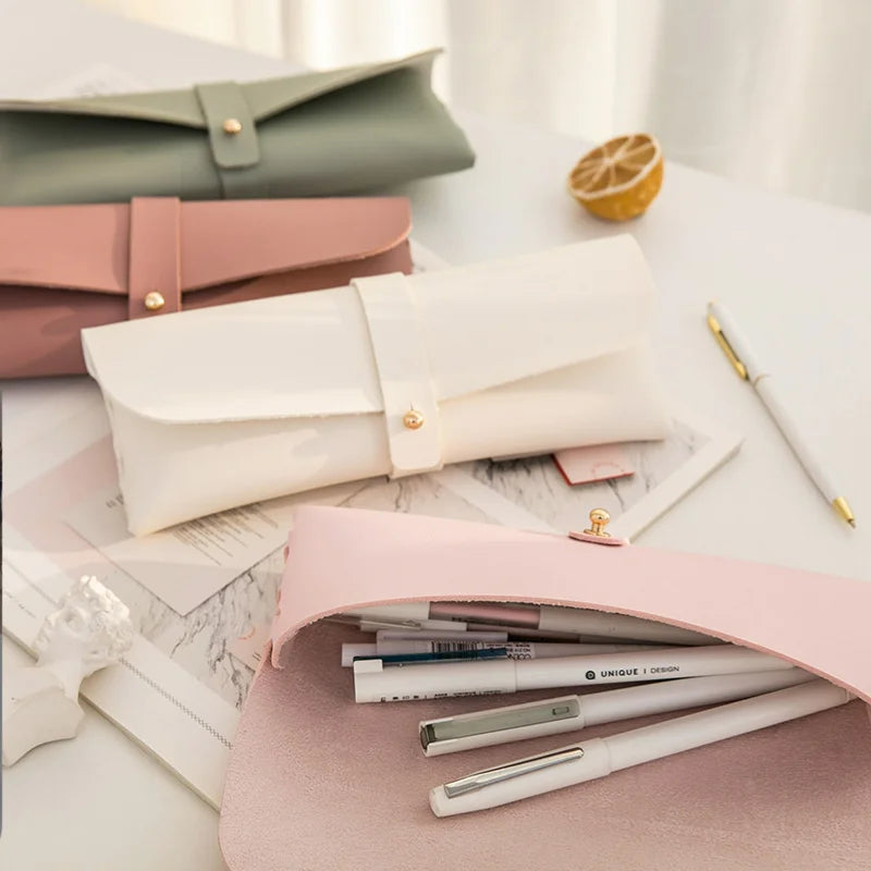 Vegan Soft Leather Pen Case Foldable Cosmetic Pouch Multifunctional Makeup Boxes