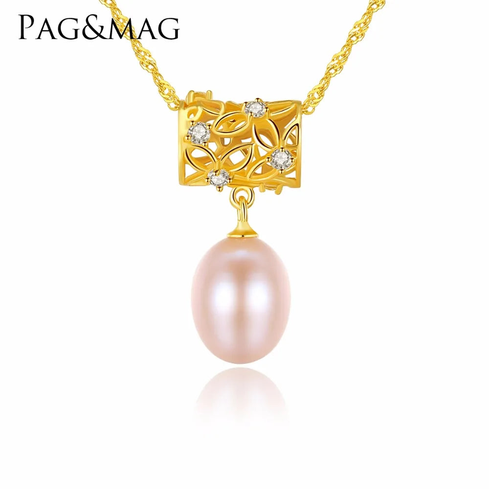 CZCITY Elegant Fashion Natural Pearl Pendant Necklace 925 Silver Chain Necklace Women Fine Jewelry