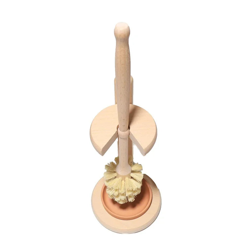 Biodegradable Cleaning Tools Sisal Fiber Bottle Toilet Brush with Colorful Painting Wooden Handle with Paddle and Holder