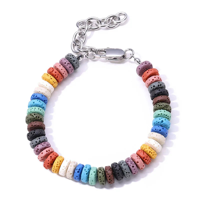 Wholesale Stainless Steel Chain Colored Volcanic Stone Bracelet Jewelry Handmade High Grade Titanium Steel Bracelet