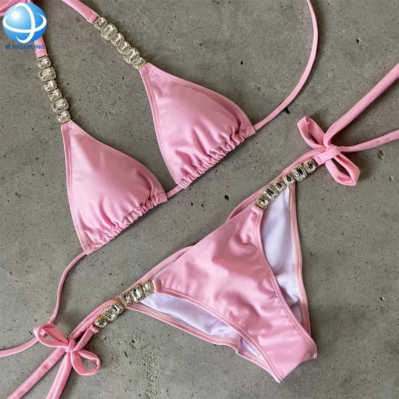Rustproof Glass Strass Bikini Connectors Rhinestones Swimwear Strap Chain Accessories for Bikini Underwear Swimwear Accessories