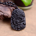 Wholesale Natural Black Obsidian Carving Dragon Lucky Amulet Pendant Necklace Jewelry