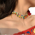 New Arrival Ethnic Colorful Embroidery Pom Pom Choker Necklaces Chic Gypsy Pompoms Ball Short Necklace Weddings Parties Bohemia