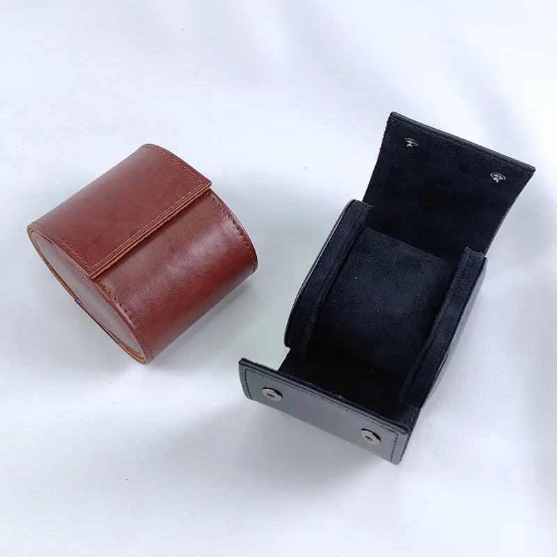 Single-Slot Empty PU Leather Suede Pillow Watch Travel Roll Case OLAI OLA029