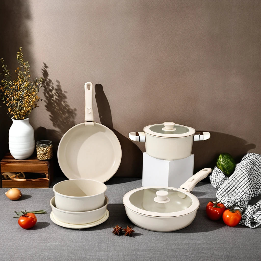 Detachable Handle Cookware Set Non-Stick Aluminum Alloy Ceramic Glass Gas Stove Electromagnetic Stove Household Soup Stir Fry