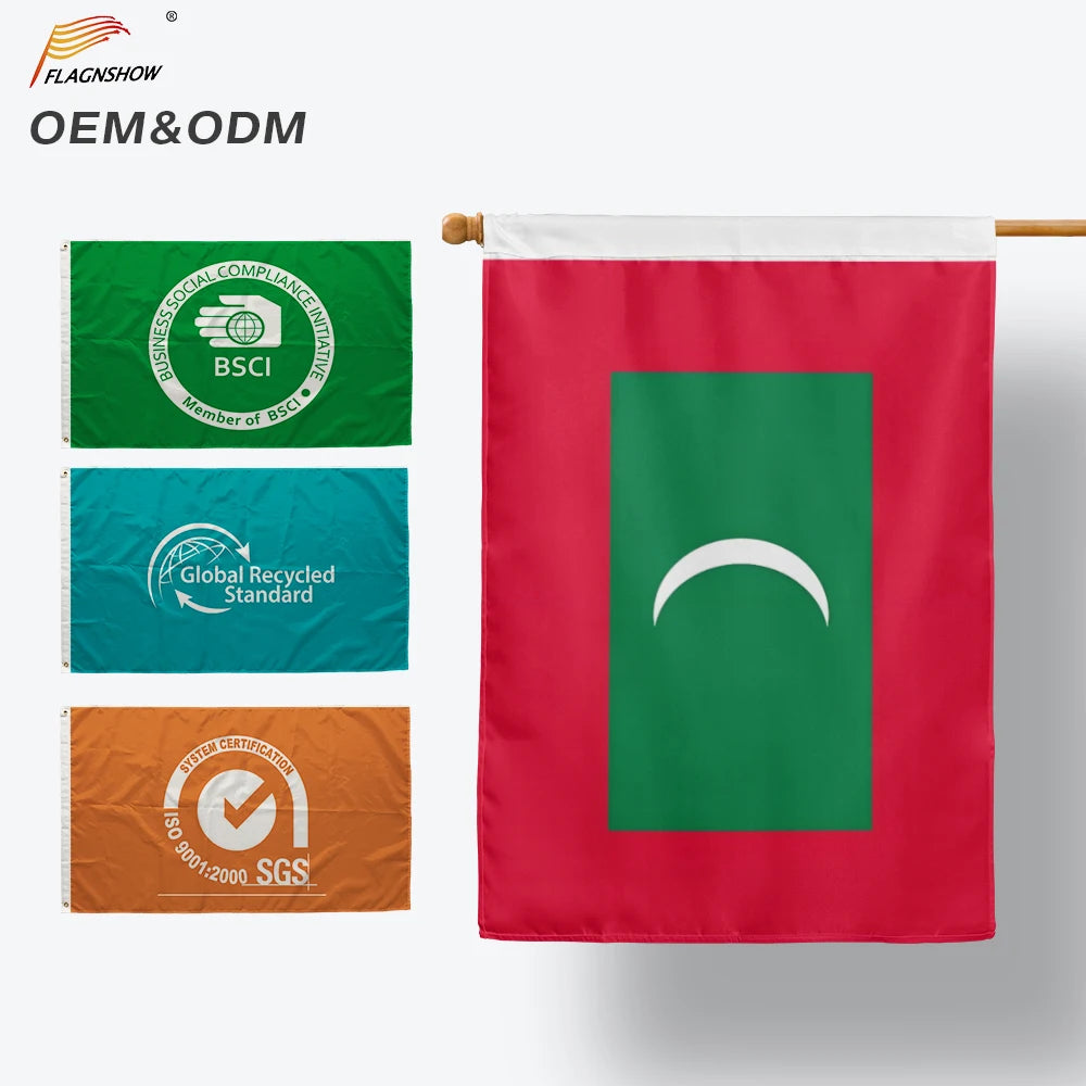 Wholesale Fast Delivery Cheap National Flags & Pennants Waterproof Polyester Low MOQ Custom Colors Maldives Flag