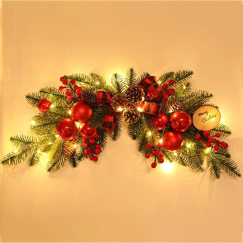 Luxury PE Christmas Wreath Garland 65cm Width Decorated with LED Copper Wire Eco-Friendly and Light up