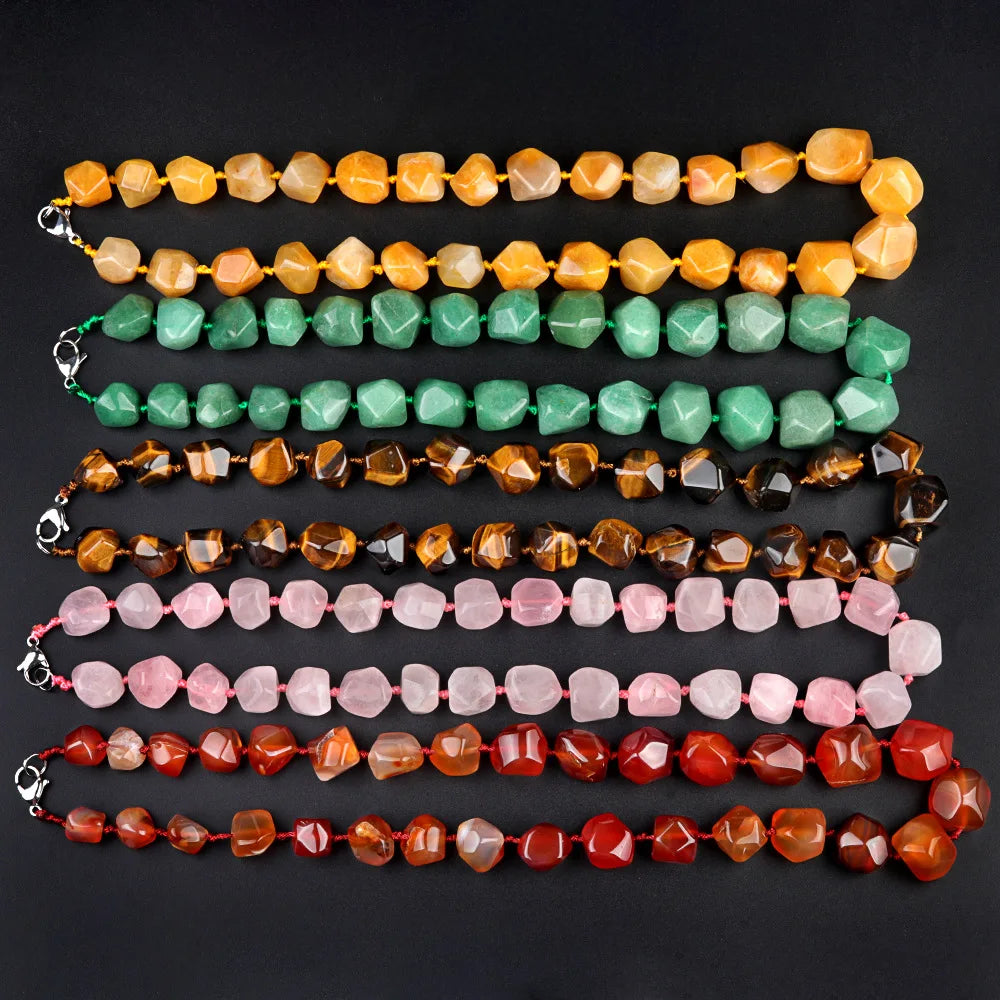 Personalize Natural Stone Necklace Irregular Rose Quartz Amethyst Tiger Eye Natural Agate Jade Stone Bead Necklace for Men Women
