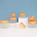 Luxury Clear Frosted Cosmetic Glass Cream Jar 5ml to 60ml Capacity Empty Packaging with Wooden Cover Plastic Cap Bamboo Base