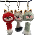 Fortune Cat Plush Keychain Pompom Tail Key Chains Cute Key Ring Bag Pendant Accessory Furry Lucky Cat Keychain Cat Pom Keychains