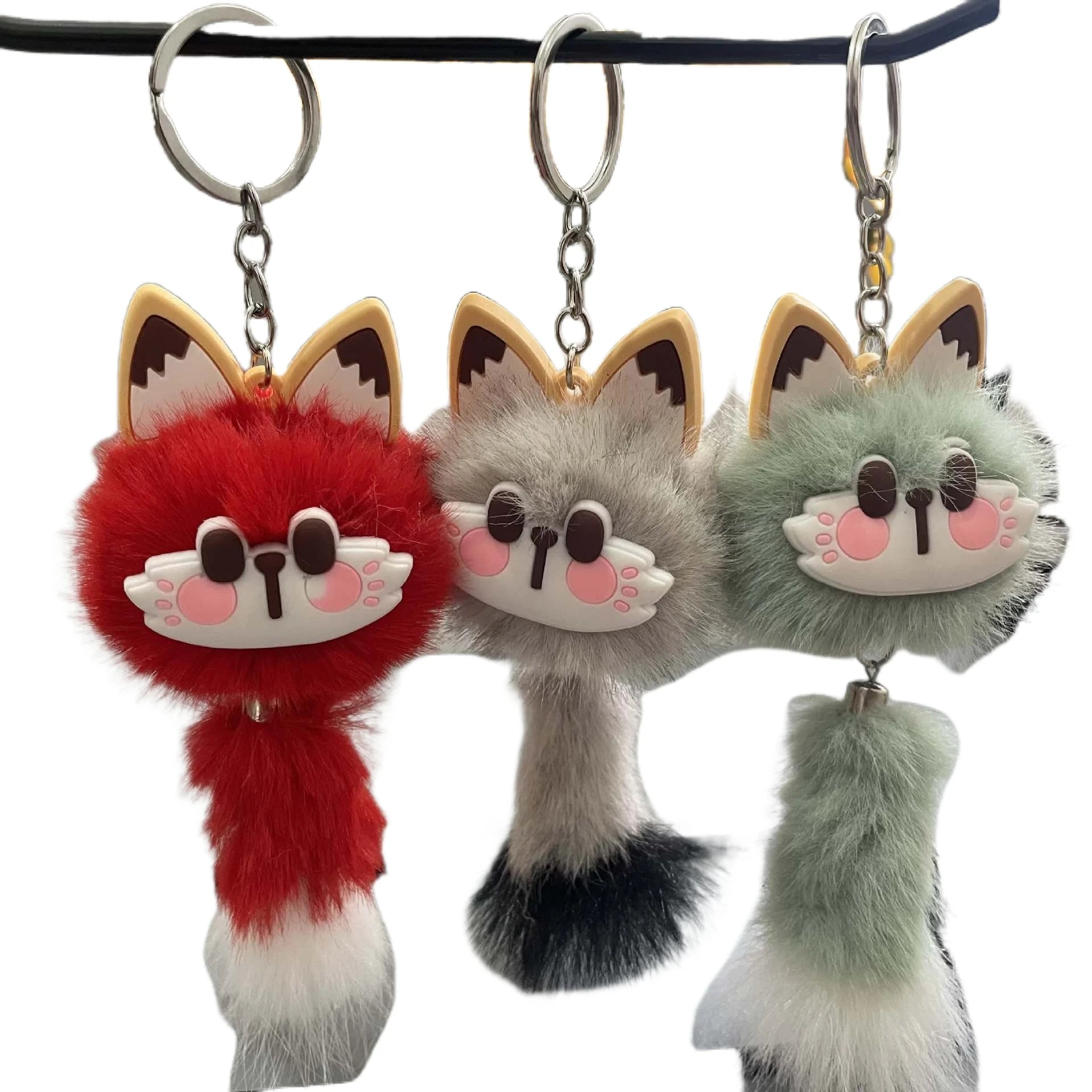 Fortune Cat Plush Keychain Pompom Tail Key Chains Cute Key Ring Bag Pendant Accessory Furry Lucky Cat Keychain Cat Pom Keychains
