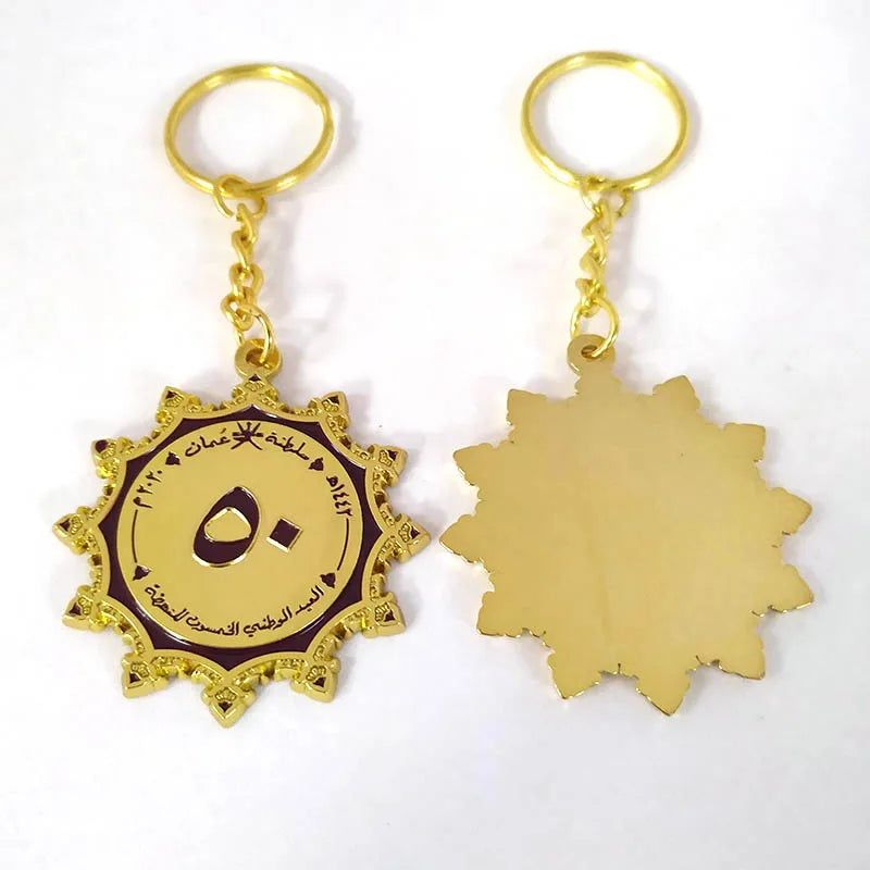 Metal Keyring Factory 3D Design New Logo Metal Gold Keychain for Oman National Day