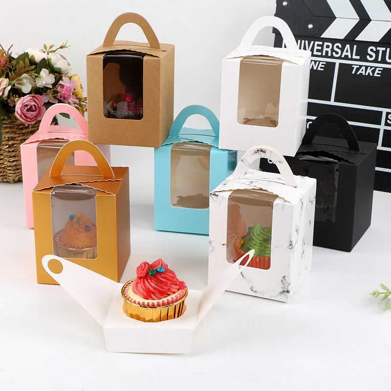 New Product Paper Box Mini Purple Gold Color White Black Pink Single Cupcake Box with Window