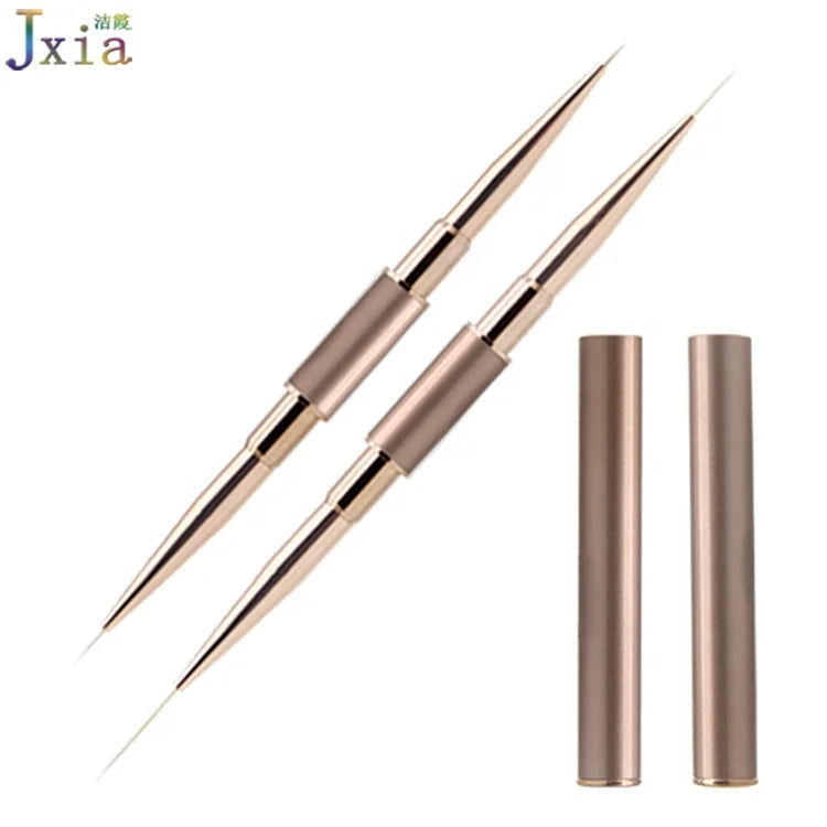 Double Ended Champagne Gold Metal Handle Rose Gold Ferrule Detailing Liner Nail Art Brush