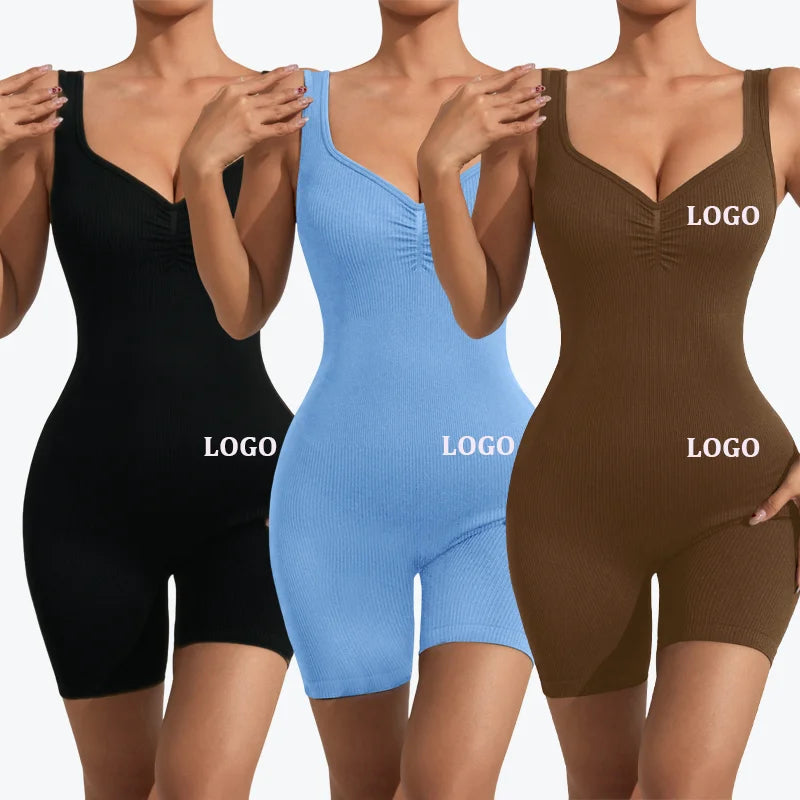 Women Ribbed Scrunch Butt Shorts Yoga Jumpsuits Gym Fitness BodySuits Workout Clothes Sportswear One Piece Tracksuit Shapewear